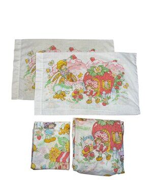 Vintage 1980 Strawberry Shortcake FULL Bedding Set American Greetings 4 Piece Co
